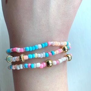 Bracelet handmade colorful seed bead bohemian gold tone rings/pearls